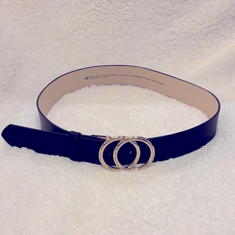 H&M Black Belt with double Silver Rings